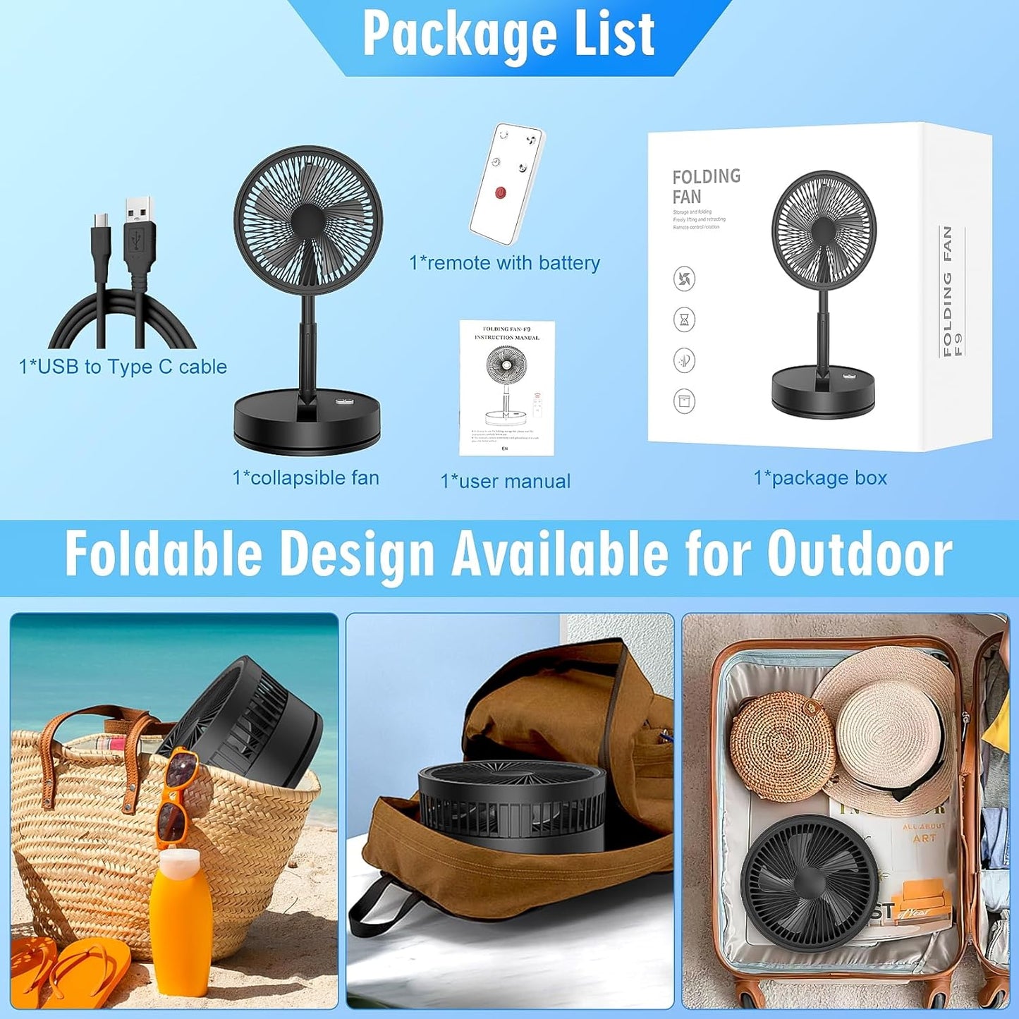 Portable Foldable Rechargeable Oscillating Fan
