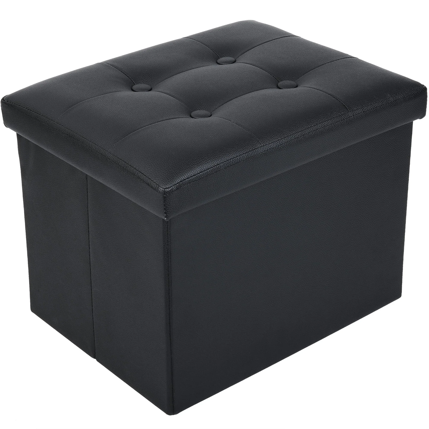 17 in Storage Ottoman Cube, Foot Stool Ottoman, Black Faux Leather, 17X13X13 In