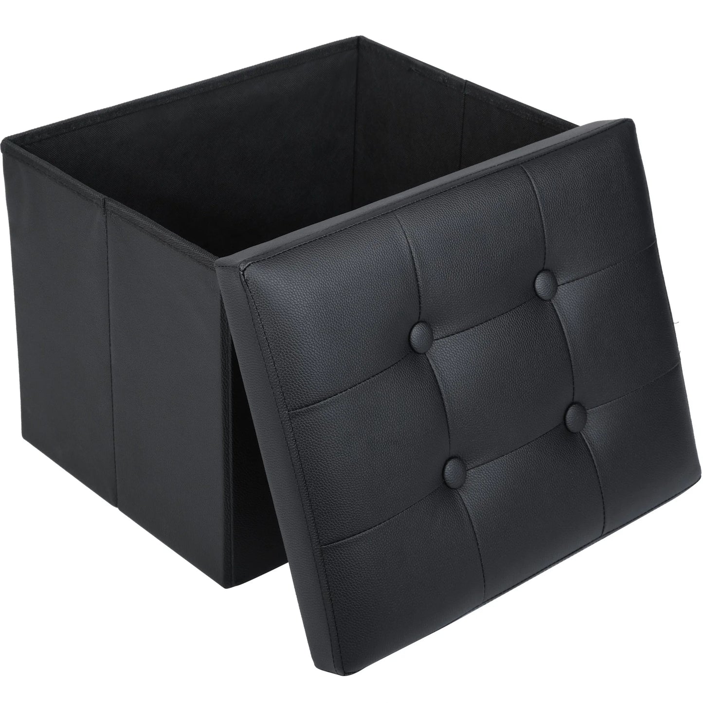 17 in Storage Ottoman Cube, Foot Stool Ottoman, Black Faux Leather, 17X13X13 In