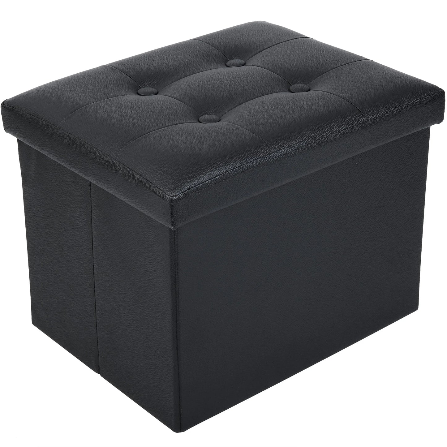17 in Storage Ottoman Cube, Foot Stool Ottoman, Black Faux Leather, 17X13X13 In
