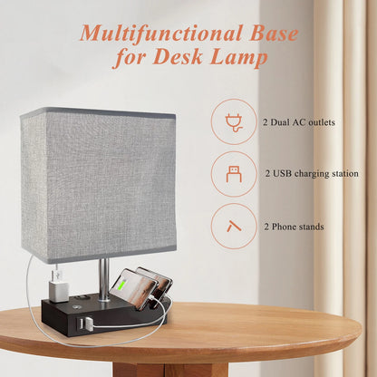 15.7" Bedside Table Lamp for Bedroom, Dual Fast USB Charging Ports, Fully Dimmable Nightstand Lamps