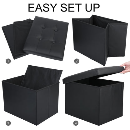 17 in Storage Ottoman Cube, Foot Stool Ottoman, Black Faux Leather, 17X13X13 In